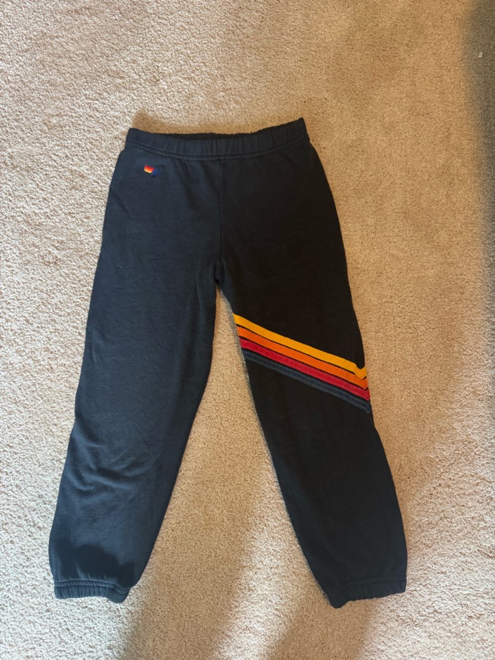 Aviator Nation Kids Black Sweatpants with Red and Yellow Stripe Detail